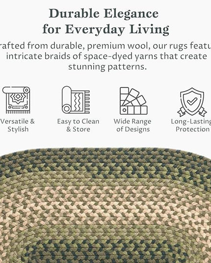 Tranquility TQ22 Green 5' x 8' Oval - Braided Area Rug, Home Decor, Floor Mat or Bedroom Rug - Easy Care, Ideal for High Traffic Areas in Hallway and Living Room - Made in USA