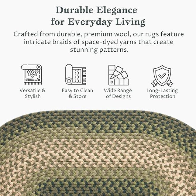 Tranquility TQ22 Green 10' x 13' Oval - Braided Area Rug, Home Decor, Floor Mat or Bedroom Rug - Easy Care, Ideal for High Traffic Areas in Hallway and Living Room - Made in USA