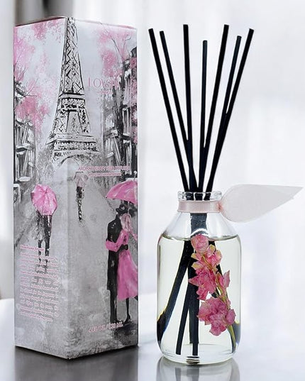 LOVSPA Reed Diffuser Set, Pink Tuberose Scented Oil Diffuser with Sticks, Home Fragrance Accessories for Bathroom Shelf Decor, Aroma Diffusers for Home or Office Desk, USA Made