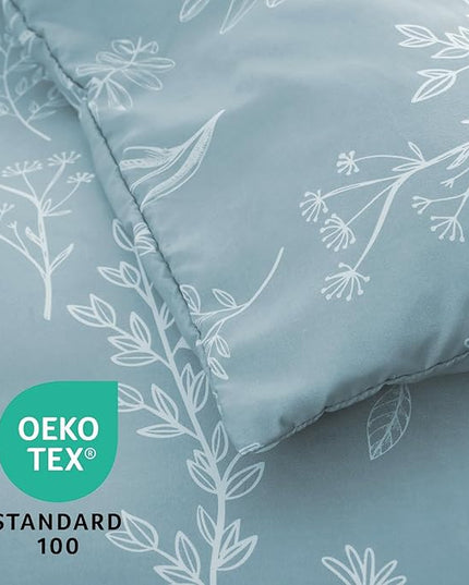 MUXHOMO Mineral Blue Bed in a Bag King 7 Pieces, King Comforter Set Reversible Botanical Flowers Design, Ultra Soft & Breathable Bedding Sets with Comforter, Sheets, Pillowcases & Shams