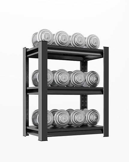 Storage Shelves, Garage Metal Shelving Unit, Adjustable, Double-Layer Column with Reinforced Ribs, Heavy-Duty, Capable of Bearing 600-3600 lbs (Black, 32 * 20 * 14, 3-Tier)