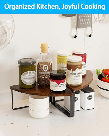 Corner Shelf Countertop Organizer - Set of 2 Corner Shelves for Kitchen Cabinet Organizer, Spice Rack, Stackable Bathroom Organizers and Storage, Sink Rack, Corner Cabinet, Counter Decor, Rustic Brown