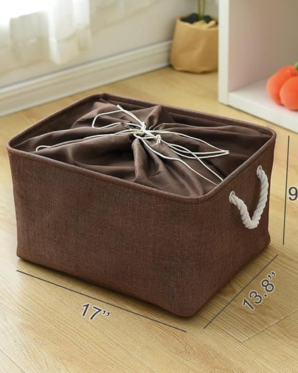 TheWarmHome Organization and Storage Basket for Organizing - 17x14x10 inch 3 Pack Fabric Storage Cubes, Collapsible Storage Bins for Shelves Closet Organizer Toy Gift Cloth (Brown)
