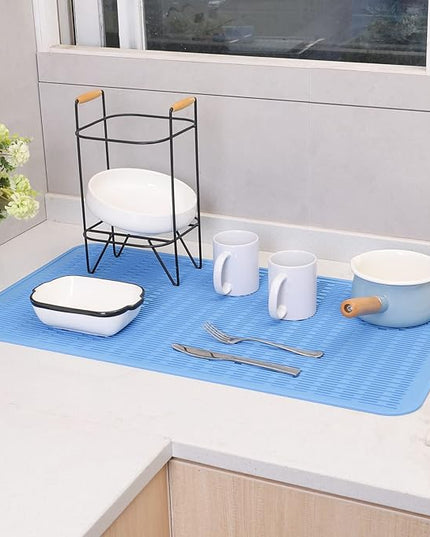 Silicone Dish Drying Mat for Multiple Usage,Easy clean,Eco-friendly,Heat-resistant Silicone Mat for Kitchen Counter or Sink,Refrigerator or Drawer Liner Lichen BlueL 4XL 32 inches x 18 inches