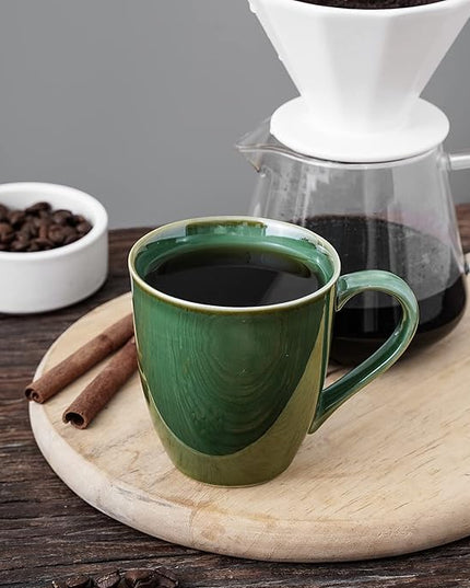 vicrays Coffee Mug Set, 12 Ounce, Set of 6, Ceramic Mug for Men, Women, Unique Glazed Mugs with Handle for Coffee, Tea, Milk, Cocoa, Cereal(Green)