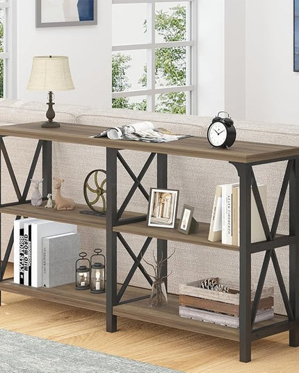 LVB Rustic Console Table, Wood Metal Entryway Table Behind Couch, Industrial Sofa Table with 3 Tier Storage Shelf, Modern Wooden Foyer Hallway Table for Entry Living Room Bedroom, Rustic Oak, 47 Inch