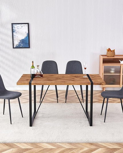 5 Piece Dining Table Set，Dinner Table Set for 4，55'' Kitchen Table and Suede Nap Fabic Chairs Set of 4, 4 Chair Dining Table Set for Kitchen Dining Room