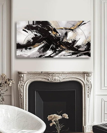Black Art Abstract Wall Pictures Canvas Wall Art Grey Wall Decor Vintage Artwork Poster Prints Art for Office Hotel 24"x48"