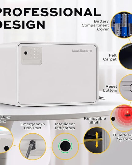 Biometric Safe for Home, 0.6 Cube Feet Auto-Open Fingerprint Safe with Touch Screen, Alarm System & Removable Shelf, Small Money Box for Cash, Jewelry, Documents, Home Office Use,White