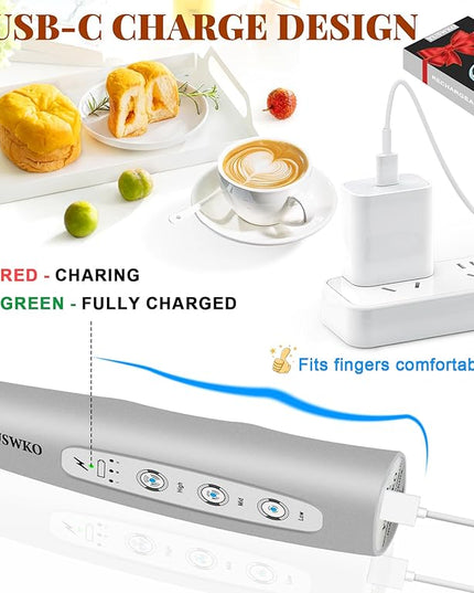 YUSWKO Milk Frother Handheld for Coffee, Rechargeable Drink Mixer with 3 Heads 3 Speeds Electric Coffee Frother Whisk, Gift for Many Occasions and Festival