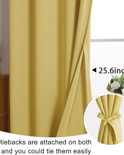 JIUZHEN Light Yellow Blackout Curtains for Bedroom - Light Blocking and Noise Reducing Grommet Curtains for Living Room Darkening Curtains, Set of 2 Window Curtain Panels, 42 x 63 Inch Length