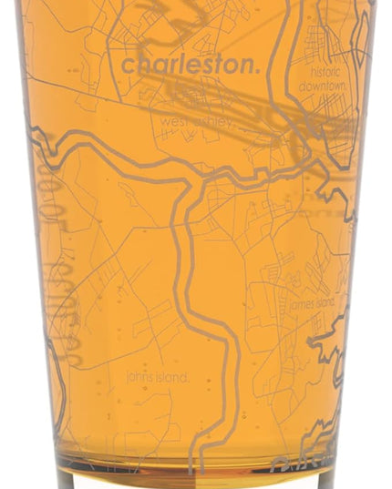 Well Told Engraved Charleston South Carolina Map Pint Glass, Etched Beer Gift (16 oz, Clear) City Map Pint, Custom City Glassware, Gifts For Beer Lovers