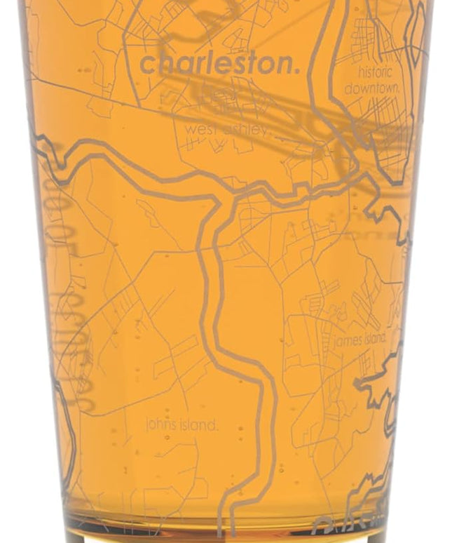 Well Told Engraved Charleston South Carolina Map Pint Glass, Etched Beer Gift (16 oz, Clear) City Map Pint, Custom City Glassware, Gifts For Beer Lovers