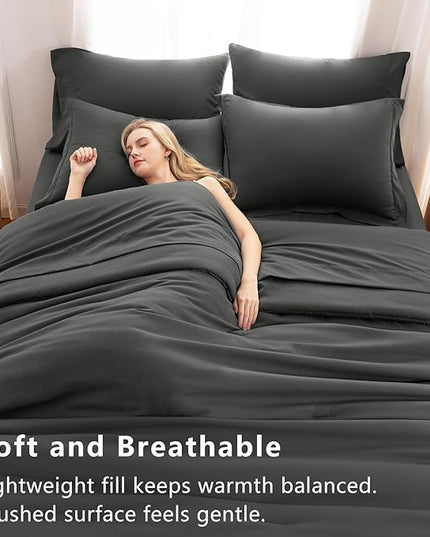 CozyLux Oversized King Comforter Set Dark Grey, 7 Pieces Bed in a Bag Comforter Set with Sheets, Soft Bedding Sets with Down Alternative Comforter, Fitted Sheet, Flat Sheet, Pillowcases and Shams