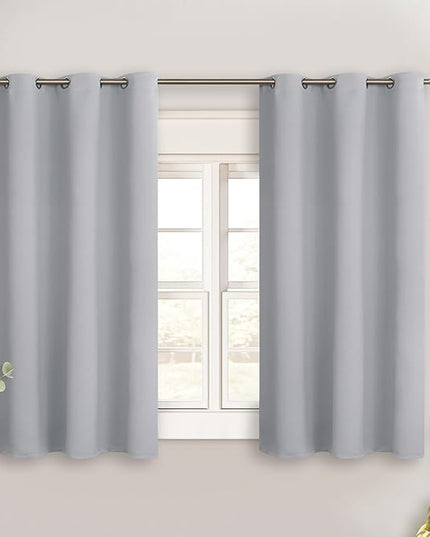 BGment Light Grey Short Blackout Curtains for Small Windows, 38 x 45 Inch Thermal Insulated Tier Set of 2 Panels Sun Blocking Drapes for Kitchen Bedroom