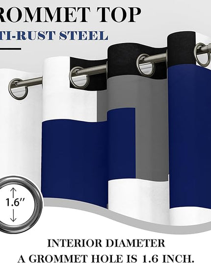 Navy Blue Grey 100% Blackout Curtains for Bedroom 96 inch Long 2 Panels Set Gray Modern Abstract Geometric Black Out Curtains Insulated Room Darkening Window Drapes for Living Room, 52Wx96L
