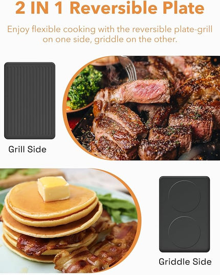 HBN Electric Raclette Table Grill with 8 Warming Trays, 2-in-1 Korean BBQ Grill & Electric Griddle Nonstick, Adjustable Temperature Control,1300W, Great for Indoor Family Gatherings, Parties & Dining