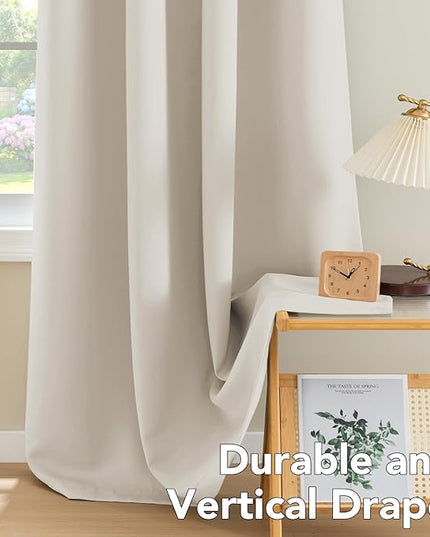 H.VERSAILTEX Blackout Curtains for Bedroom Thermal Insulated Room Darkening Living Room Curtains 63 Inch Long Grommet Privacy Protection Window Curtain Panels/Drapes for Nursery, 2 Panels, Natural