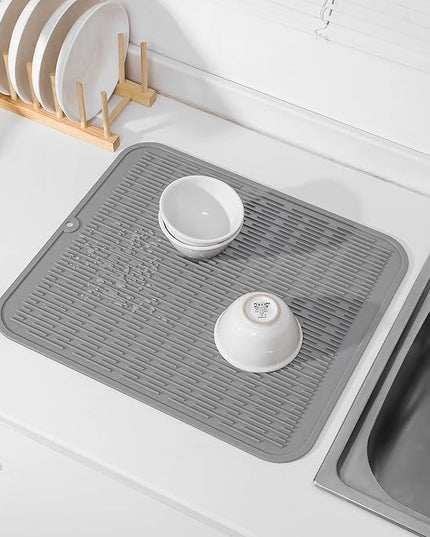 Silicone Dish Drying Mat for Multiple Usage,Easy clean,Eco-friendly,Heat-resistant Silicone Mat for Kitchen Counter or Sink,Refrigerator or Drawer Liner Grey 2XL 24 inches x 18 inches