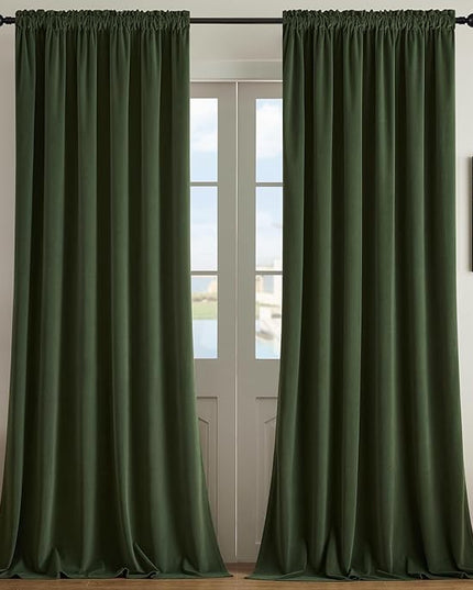 Joydeco Olive Green Velvet Curtains 102 inch Length 2 Panels, Luxury Blackout Rod Pocket Thermal Insulated Window Curtains, Super Soft Room Darkening Drapes for Living Room Bedroom,W52 x L102 inches