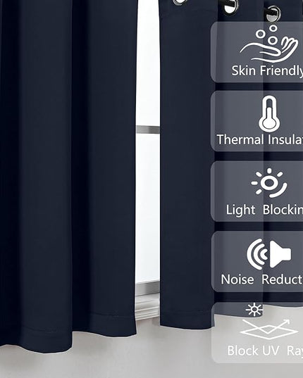 Simplebrand Navy Blue Kitchen Valances for Windows 18 Inches Long 2 Pack, Room Darkening Window Valances for Living Room, Grommet Short Straight Drape Kitchen Curtains for Bedroom Kids Room, 40Wx18L