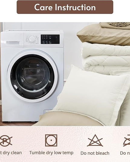 MUXHOMO 7 Pieces King Comforter Set, Reversible Bed in a Bag King Size, All Season Bedding Set with Comforter, Flat Sheet, Fitted Sheet, Pillowcases & Shams, Ivory & Khaki
