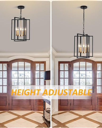 Black and Gold Modern Farmhouse Chandeliers for Dining Room, 5-Light Pendant Light Fixture Adjustable Industrical Entryway Light Fixture Hanging Chandelier for Kitchen Island Entryway Hallway Foyer