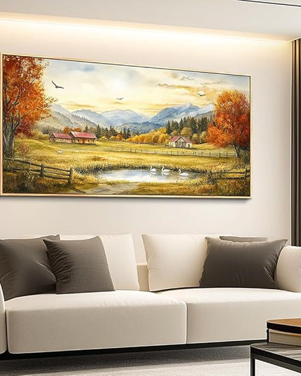 PHAOHUAXM Large Canvas Wall Decor For Living Room Wall Art For Farmhouse Office Mural For Bedroom Ink-Wash Landscape Paintings Print Artworks Pictures Dining Room Home Decor 30"X60" Wood Framed