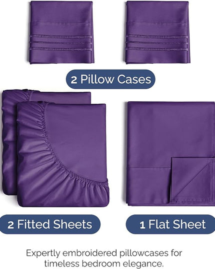 Split King Size 5 Piece Sheet Set - Comfy Breathable & Cooling Bed Sheets Set - Hotel Luxury Bedding for Women, Men, Kids, Teens, Boys & Girls - Deep Pockets, Soft, Wrinkle Free - Oeko-Tex - Purple