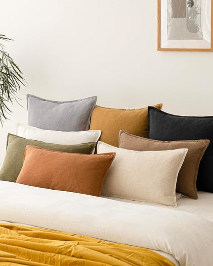 Foindtower Pack of 2, Decorative Linen Soild Throw Pillow Covers Soft Accent Cushion Case Boho Farmhouse Pillowcase for Chair Couch Sofa Bedroom Living Room Home Decor 24 x 24 Inch Light Rustic Gray