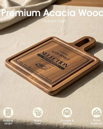 Acacia Wood Charcuterie and Cheese Board Set, 2-Piece Mini Serving Boards for Cheese, Fruit, Nuts, Treats & Appetizers – Elegant Snack Boards for Entertaining & Gift Giving
