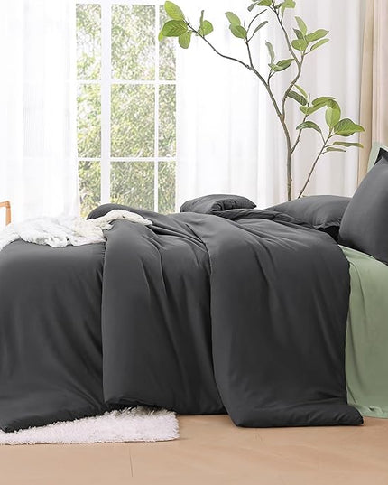 Litanika Grey Comforter Full Set, Dark Gray Lightweight Plain Bedding Comforters Sets, All Season Fluffy Bed Set (79x90In Comforter & 2 Pillowcases)