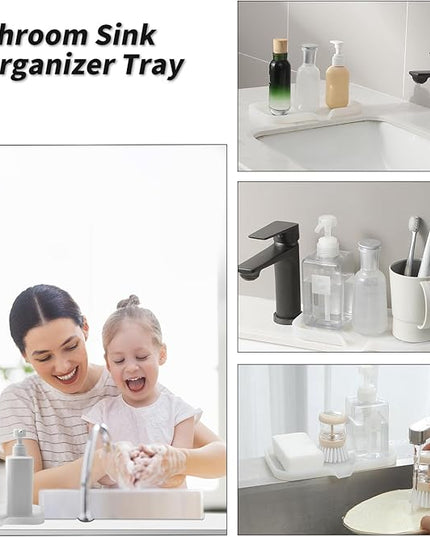 Silicone Bathroom Soap Dishes with Drain Spout-Bathroom and Kitchen Sink Organizer,Sponge Holder,Dish Soap Tray,Perfect for Dispenser,Scrubber,Bottle,Cup on Counter Translucent 9.6"×5.3"