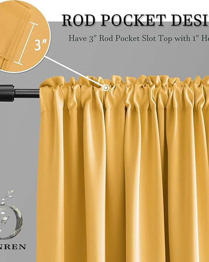 DONREN Gold Yellow Curtains for Bedroom - Thermal Insulated Room Darkening Rod Pocket Curtain Panels (52 W x 90 L,2 Panels)