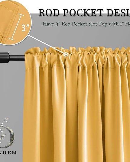 DONREN 48 Inch Length Short Curtains for Kitchen - Small Window Treatment Rod Pocket Blackout Curtain Drapes (1 Pair,Glod Yellow,52 Inches Wide by 48 Inches Long)
