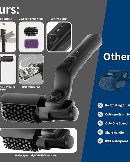 2025 Electric Grill Brush Rechargeable, 3 Powerful Speed BBQ Grill Brush for Outdoor Grill, 180° Adjustable, Stainless Steel Rotary Brush Head, Automatic Grill Cleaning Brush for Camping Outdoor Grill