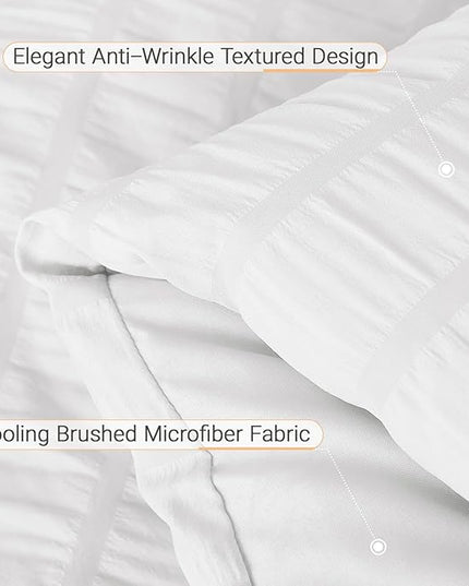 MUXHOMO 5 Pieces Twin XL Comforter Set, Seersucker Bed in a Bag Twin XL Size, All Season Luxury Bedding Set with Comforter, Flat Sheet, Fitted Sheet, Pillowcase & Sham, White