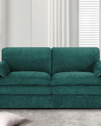 69" Chenille 2 Seats Sofa with 2 Pillows, Modern Upholstered Sofa with Deeper Seats, Comfy Sofa with Thickened Cushions for Living Room, Apartment,Teal