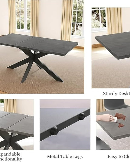 ZckyCine Dining Table Set for 6, Modern 78'' Dark Wood Dining Table and Fabric Dining Chairs Set of 6,Table and Chairs Set of 6,Ideal for Kitchen Dining Room