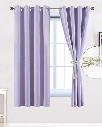 Yakamok Room Darkening Grommet Thermal Insulated Blackout Window Curtains with 2 Tie Backs Included 52" W x 63" L (Set of 2 Panels,Lilac)