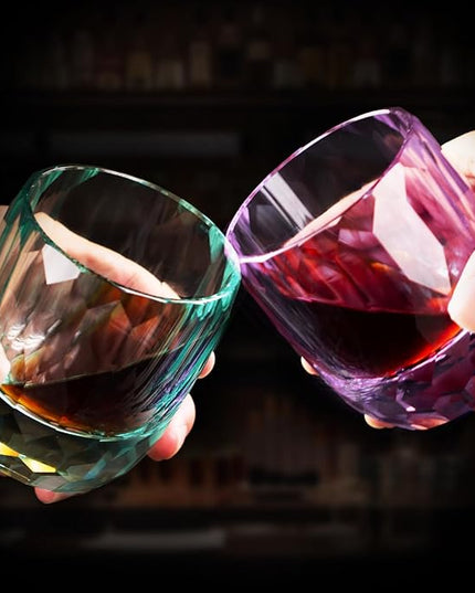 KAMMAK Crystal Whiskey Glasses Set of 2, 7oz Old Fashioned Glasses Stemless, Hand Blown Colored Cocktail Glasses, Engagement Gifts for Couples, Women, Men