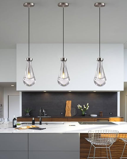 Modern Raindrop Pendant Lights, Kitchen Island Pendant Lights, Nickel Colored Brass Base Dining Room Light Fixture, and Interior Chandelier in The Living Room Hallway, Including The Bulb