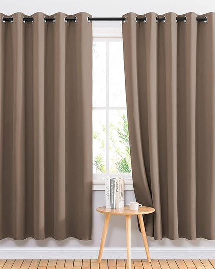 NICETOWN Kitchen Blackout Curtains and Drapes - Triple Weave Energy Saving Thermal Insulated Solid Grommet Blackout Panels for Patio (1 Pair, 66 inches by 72 Inch, Cappuccino)