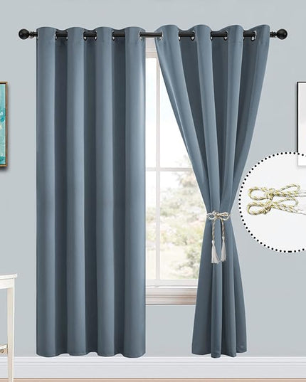 Yakamok 72 Inch Length 100% Blackout Curtains for Bedroom, Light Blocking Drapes Room Darkening Thermal Insulated Solid Grommet Panels for Living Room, (52Wx72L, Stone Blue, 2 Panels)