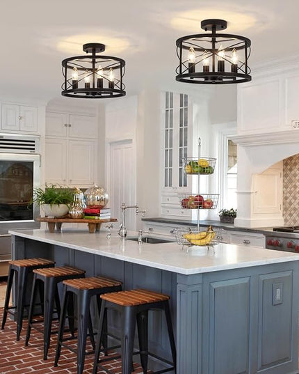TOULMJ 4-Light Black Semi Flush Mount Ceiling Light, Modern Entryway Light Fixtures, Farmhouse Light Fixtures Ceiling Mount for Kitchen Island Laundry Hallway Dining Room, UL-Listed