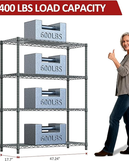 IZEUK Outdoor Metal Storage Shelving Unit, 4-Tier Heavy Duty Wire Rack Organizer with Rust-Resistant and Corrosion-Proof Coating (Grey, 17.7" D x 47.24" W x 59" H)