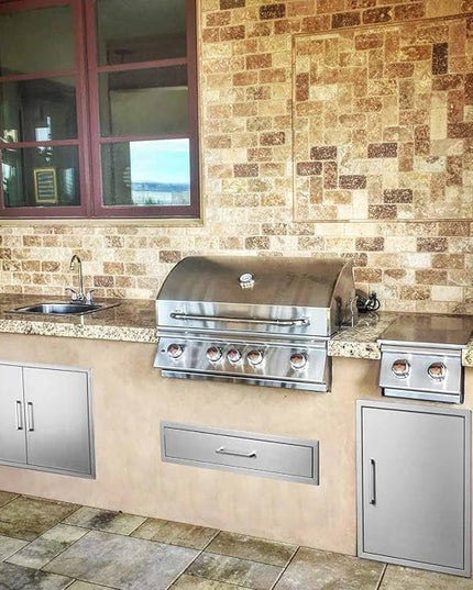Outdoor Kitchen Single Drawer 30" Stainless Steel BBQ Single Drawer -30" W x 6.5" H x 23" D Enclosed Built-in Drawer Flush Mount for Outdoor Kitchens & BBQ Islands