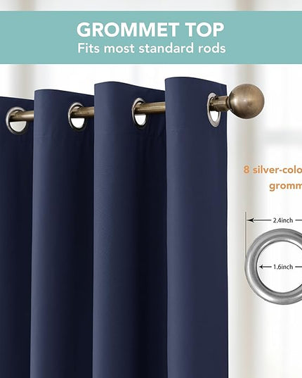BONZER 100% Blackout Curtains 4 Panels - Thermal Insulated Full Light Blocking Window Drapes with Black Laminated Backing, Single Layer Grommet Curtain for Bedroom/Living Room, 54 x 54 Inch, Navy Blue