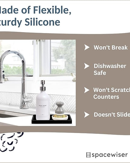 Countertop and Vanity Tray - 2 PC Small 7.7" Silicone Bathroom Trays, Kitchen Soap Tray, Dish Sponge Soap Holder Kitchen Sink Organizer Caddy, Bathroom Counter Trays for Lotion Dispenser