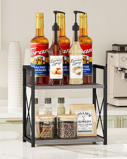 Giikin Countertop Shelf Organizer, 2 Tier Coffee Organizer for Desktop, Grey Counter Shelf Spice Rack for Kitchen (Grey, M)